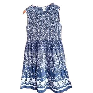 Phases Blue Smocked Peasant Boho Flare Dress Cotton Women's Sz M Anthropologie